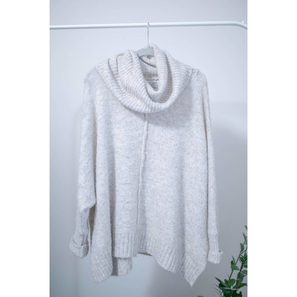 Ruby Moon Gray Wool Alpaca Blend Chunky Oversized Turtleneck Sweater SZ L